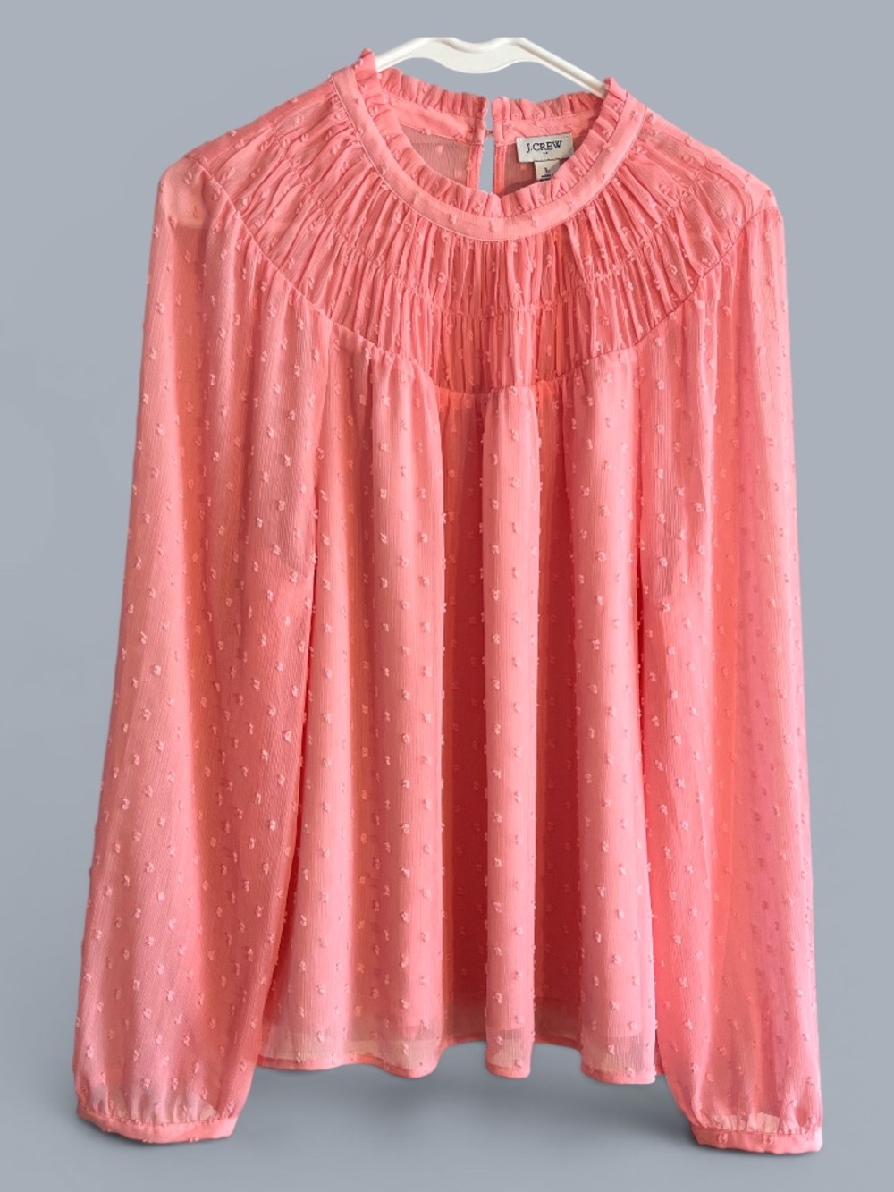 J. Crew Factory Pink Dotted Swiss Feminine Flowy Blouse Size L